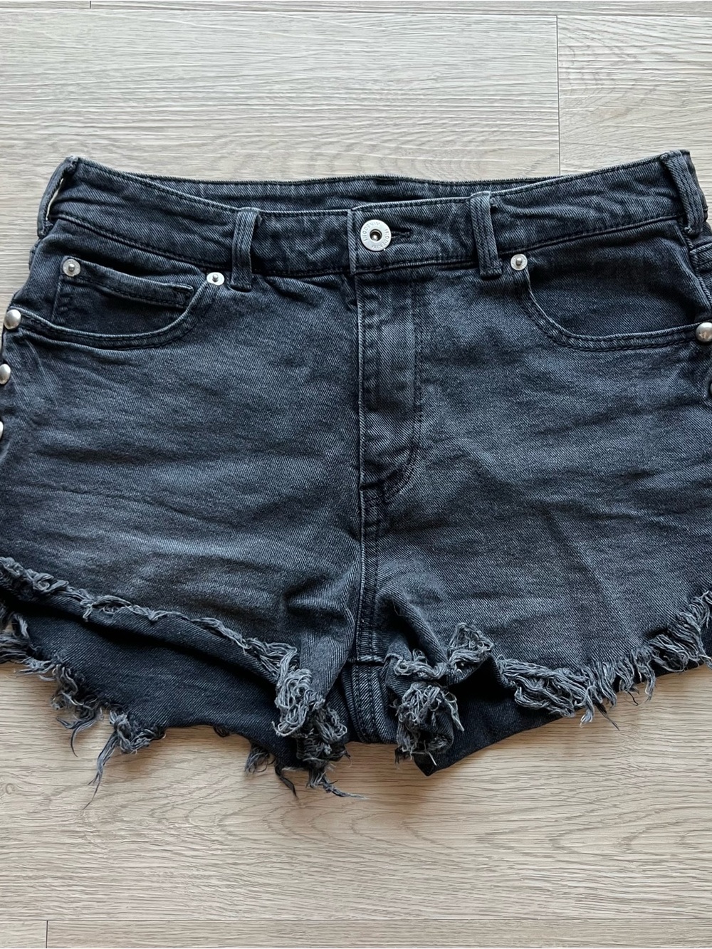 Black Denim Shorts with Silver Studs
